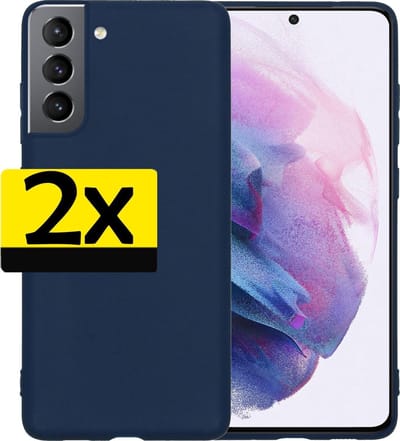 Hoesje - 2 Stuks - Geschikt voor Samsung Galaxy S21 - Sterk & Shockproof - Case Siliconen - Back Cover - Telefoon Hoes - Telefoonhoesjes - Donkerblauw