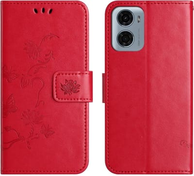 Coverup Hoesje - Geschikt voor Motorola Moto G05 / E15 Hoesje - Coverup Bloemen & Vlinders Book Case - Rood