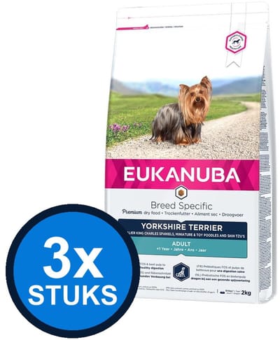 3x Eukanuba - Dog Adult Yorkshire Terrier Chicken - Hondenvoer Droogvoer - 2 kg
