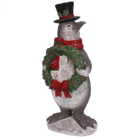 Penguin met kerstkrans 15x10x39cm