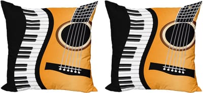 ABAKUHAUS Muziek Decoratieve Kussenhoes, Set van 2, Modern Accent Dubbelzijdige Digitale Print, 50x50 cm, Houtskoolgrijs Oranje