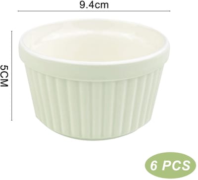 6 vormpjes voor keramiek, mini-kokot voor luchtfriteuse, muffinvorm, pudding-kokot, soufflé, ijs en sauzen, voor luchtoven, magnetron