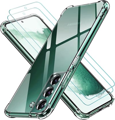 Hoesje Geschikt Voor Samsung Galaxy S22 Hoesje Anti Shock transparant silicone - Hoesje Geschikt Voor Samsung Galaxy S22 hoesje Backcover hoesje +Hoesje Geschikt Voor Samsung Galaxy S22 Screenprotector Glazen 2 pack