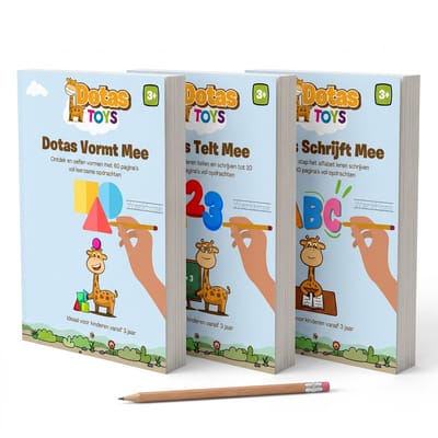 DotasToys 3-in-1 Schrijfbundel – Letters, Cijfers & Vormen Leren Schrijven – Oefenboek – Peuters & Kleuters 3-7 jaar