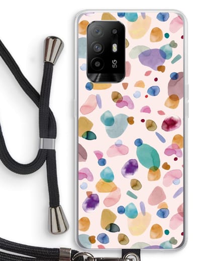 Case Company® - Hoesje met koord geschikt voor Oppo A94 5G hoesje met Koord - Terrazzo Memphis - Telefoonhoesje met Zwart Koord - Bescherming aan alle Kanten en Over de Schermrand