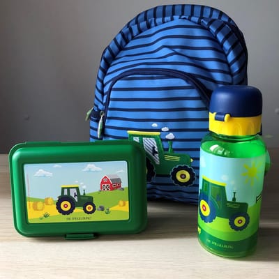 HEEL KLEIN tractor kinder peuter rugzakje, lunchboxje en drinkfles / drinkbeker - Die spiegelburg serie Later als ik groot ben ...
