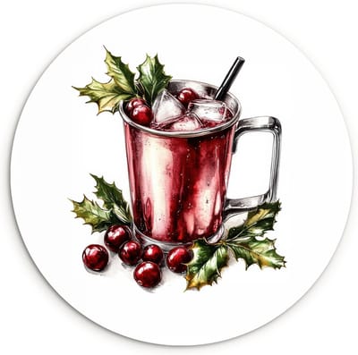 WallCircle® Wandcirkel 30x30 cm - Muurcirkel Drank - Winter - Cocktail - Rood - Muurdecoratie woonkamer - Wanddecoratie keuken - Kamer decoratie accessoires - Ronde schilderijen