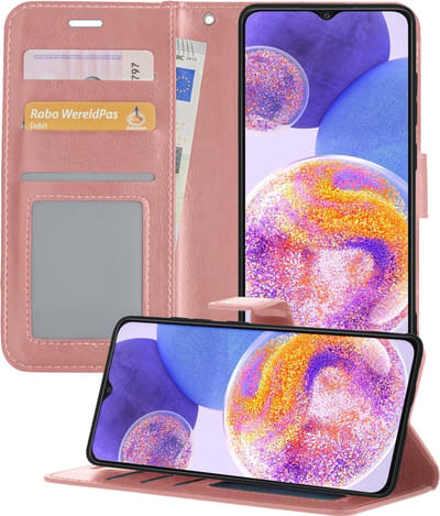 Hoesje - Geschikt voor Samsung Galaxy A23 - Luxe Bookcase - Walletcase Hoes - Portemonnee - Cover - Telefoonhoes - Rosé goud