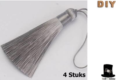 Bob Online ™ - 4 Stuks – Grijs - Tassels (Kwastjes) 8cm x 1.2cm – Handgemaakte Zachte Ambachtelijke Kwastjes / Tassels Chinese Stijl – Decoratieve DIY Tassels – Sieraden Maken enz. – Grey DIY Tassels – Tassels – Grijs Kwasten – Hobby Kwastjes