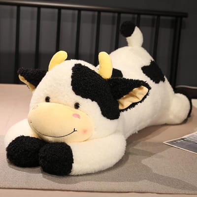 90/110CM Super Zacht Melkkoe Pluche Speelgoed Schattig Cartoon Knuffeldier Pop Comfortabel Slaapkussen Perfect Cadeau voor Kinderen 90cm zwart
