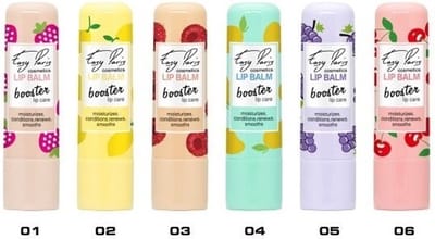Easy Paris Cosmetics - Set met 6 verrukkelijke Lip Balm Boosters - Aardbei Citroen Kers Perzik Druif Framboos