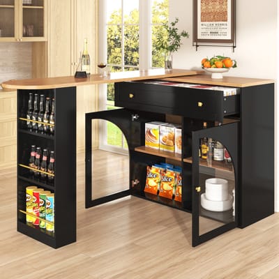 MODENUIT Bartafel - Uitschuifbaar Met 360 Graden Draaifunctie - Voor Keuken En Woonkamer - MDF - 138-204x39x104 Cm - Zwart