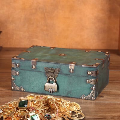 Cosensi- Schatkist Vintage Hout - 24 x 17 x 10 cm - Combinatieslot - Grote Opbergdoos - Retro Design - Antieke Stijl