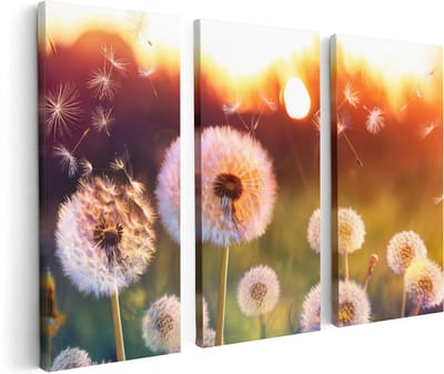 Artaza Canvas Schilderij Drieluik Paardenbloemen Tijdens Zonsondergang - 120x80 - Foto Op Canvas - Canvas Print