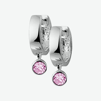 YO&NO - Oorbellen - Zilver - Oorringen - klap - Zirkonia - Roze - 13mm - 5mm - Kinderen - Zilver 925