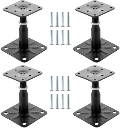 Set van 4 Verstelbare Poststeunen van Gegalvaniseerd Staal voor Beton, Ideaal voor Schuttingen, Carports en Overkappingen, Hoogte 100-150 mm, 75 x 95 mm