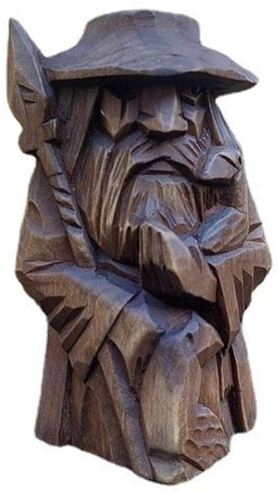 Dailygoody - Viking Odin Krijger Standbeeld - Decoratieve Hars Sculptuur - 5x6x10cm - Grijs - Tuin Decoratie - Binnen en Buiten Gebruik