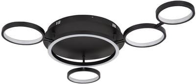 Plafondlamp zwart LED woonkamerlamp Designlamp ringen verstelbaar, metaal zwart mat, 29W 1360lm warm wit, LxH 79 x 11,5 cm