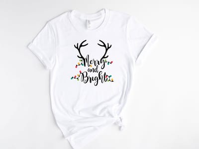 Lykke Christmas T-Shirt | Kerst | Merry and Bright |  Mannen - Vrouwen - Unisex | Katoen | Wit | Maat M