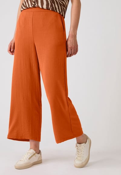 Damart - 7/8-broek van kreukeleffect crêpestof, wijde pasvorm - Dames - Oranje - 52