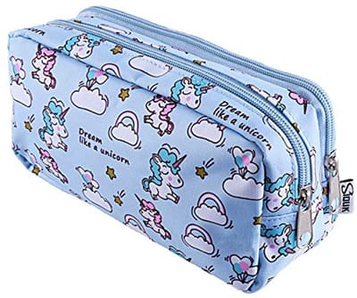 SnelShoppen - Unicorn Pennenzak Groot Capaciteit Dubbele Vakjes Kleurvolle Unicorn Pennenzak voor Kinderen Volwassenen Stationery en Cosmetic Bag