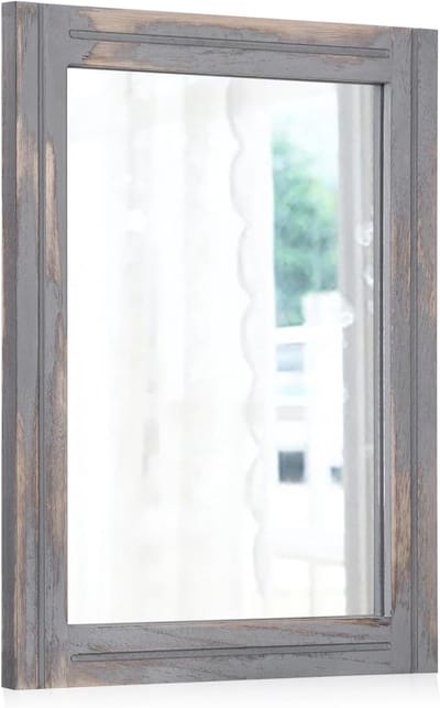 Houten Tafel Spiegel - Rechthoekige Rustieke Wandspiegel voor Badkamer, Woonkamer en Slaapkamer - Decoratieve Hangspiegel voor Thuisgebruik