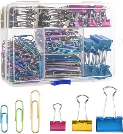 Paperclips Binder Clips Set, 250 stuks Gekleurde Paperclips Groot, Medium & Klein formaat, Paperclips voor Papierwerk Kantoorbenodigdheden en Bureau Essentials