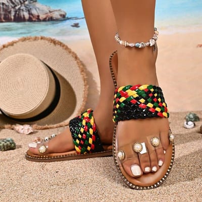 Bohemian Stijl Dames Parel Open Teen Platte Slippers, Kristallen Teenslippers, Zomer Stijl Transparante Sandalen 37 brown