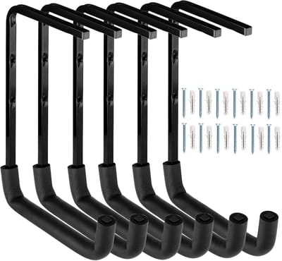 Dailygoods- Opslaghaak - 6 Stuks - Zware Garage Opslaghaken - Wandgemonteerde Ladderhaak - Utility Plafondhangers - Ruimtebesparend - Tot 23kg Belastbaar - Garagehaken