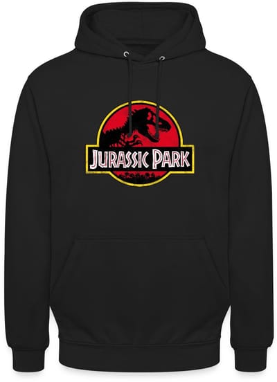 Jurassic Park Klassiek Logo In Rood Met T-Rex Hoodie Unisex