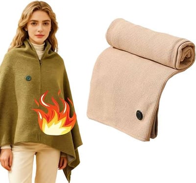 Draagbare USB Verwarmde Dekken Sjaal - met 3 Warmtestanden en Snel Opwarmen - Beige Sjaal Wikkel voor Vrouwen Mannen - voor Thuis Buiten Kantoor Gebruik - Aberdeel