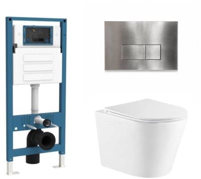QeramiQ Dely Toiletset - inbouwreservoir Qeramiq Flush - slim zitting - metaal RVS bedieningsplaat - rechthoekige knoppen - glans wit