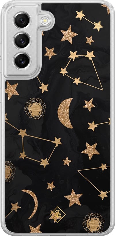 Casimoda® hoesje - Geschikt voor Samsung Galaxy S21 FE - Counting The Stars - 2-in-1 case - Schokbestendig - Sterren - Verhoogde randen - Zwart, Transparant