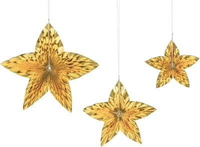 Partydeco - Waaiers Gouden Sterren (3 stuks)