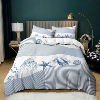 Oceaan 3D Nautisch Kustprint Bedset Dekbedovertrek Kussensloop Beddengoedset Bedlinnen Laken Dekbedovertrek Volledig Queen King Size EU Single 135x200cm