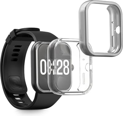 kwmobile 2x smartwatch hoes geschikt voor Xiaomi Redmi Watch 4 hoesje - Siliconen sporthorloge cover - Activity tracker case in transparant / zilver