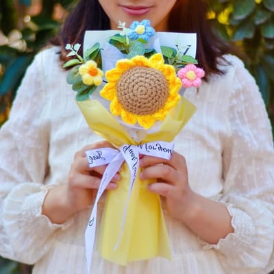 Gehaakte Bloemboeket - Gebreide Bloemen - Woondecoratie - Handgemaakt - 1 boeket - Geel