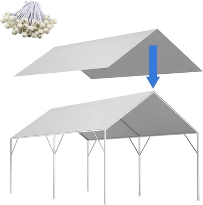 Carport Vervanghoes - Luifelhoes Autohoes - Voertuig Beschermen - Waterdicht UV-bestendig - 12x20 voet - Wit