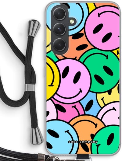 Case Company® - Hoesje met koord geschikt voor Samsung Galaxy A54 hoesje met Koord - Smiley N°1 - Telefoonhoesje met Zwart Koord - Bescherming aan alle Kanten en Over de Schermrand