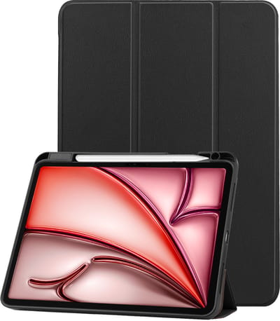 Hoes - Geschikt voor Apple iPad Air (2024/2025/2026) - 11 inch - Dun & Stevig - Trifold Bookcase - Hard Cover Case - Met Uitsparing Geschikt voor Apple Pencil - Hardcover Book - Tablet Hoesje - Zwart