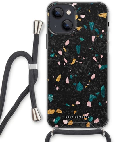Case Company® - Hoesje met koord geschikt voor iPhone 13 hoesje met Koord - Terrazzo N°10 - Telefoonhoesje met Zwart Koord - Bescherming aan alle Kanten en Over de Schermrand