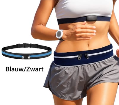 Elastische Running Belt Dames I Heuptas I Elastische Heuptas I Sporttas I Hardlooptas I Fanny Pack I Zip Pouch I Zwart/Blauw