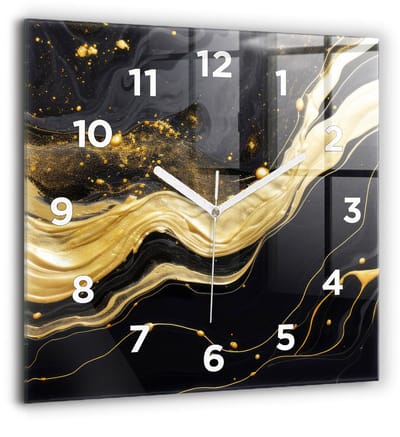 Wallfluent Wandklok - Gouden marmer Unieke Wandklok - 60 cm x 60 cm - Gouden Wandklok - Witte Handen - Wandklok Met Cijfers - Kinder Wandklok Glas - Vierkante Glazen Klok - Industrieel Wandklok - Unieke Wandklok