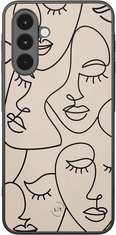Leuke Telefoonhoesjes - Hoesje geschikt voor Samsung Galaxy A16 - Abstract faces - Backcover zwart - Print / Illustratie - Bruin