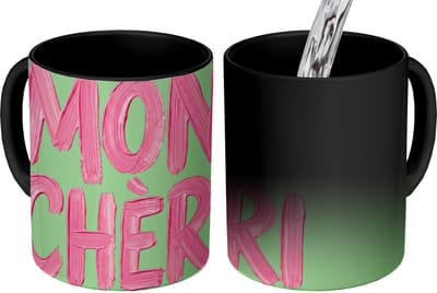 Magische Mok - Foto op Warmte Mokken - Koffiemok - Mon cheri - Groen - Roze - Magic Mok - Beker - 350 ML - Theemok - Mok met Tekst