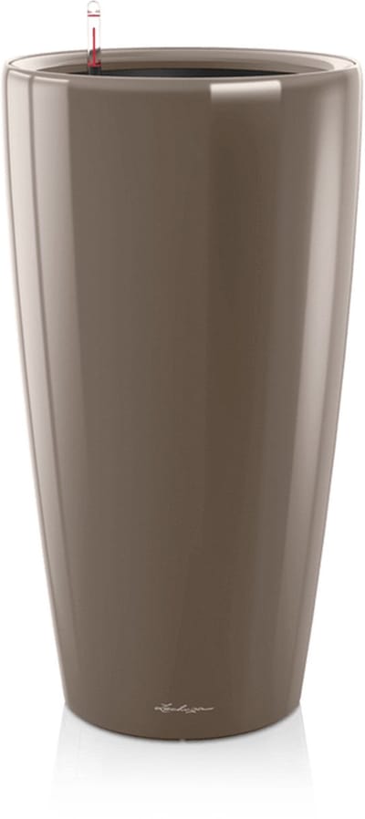 LECHUZA RONDO PREMIUM 32 - Plantenbak - met uitneembare binnenbak - met bewateringssysteem - ALL-IN-ONE set met LECHUZA-PON - taupe hoogglans