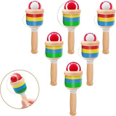 Houten Vangbal Set - Bal Spelletje - Buiten Spelen - Zes Stuks Verpakt - Compact Formaat