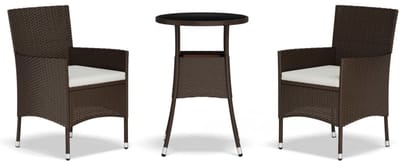 Balkonset 2 personen - Tuinset - Bistroset - Bruin - Weerbestendig - 3 delig - Tuintafel en 2 stoelen - 2 personen - Poly Rattan