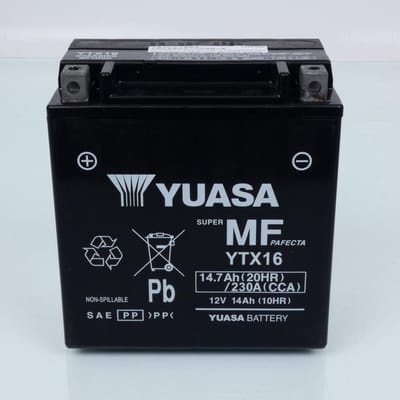 Batterie SLA Yuasa pour Scooter Piaggio 500 X9 Evolution Après 2003 YTX16-BS / YTX16 / 12V 14.7Ah Neuf