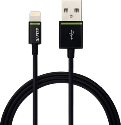 Leitz Lightning naar USB Kabel - 30cm - MFI gecertificeerd door Apple (geschikt voor iPhone - iPad - Ipod met lightning aansluiting) - zwart